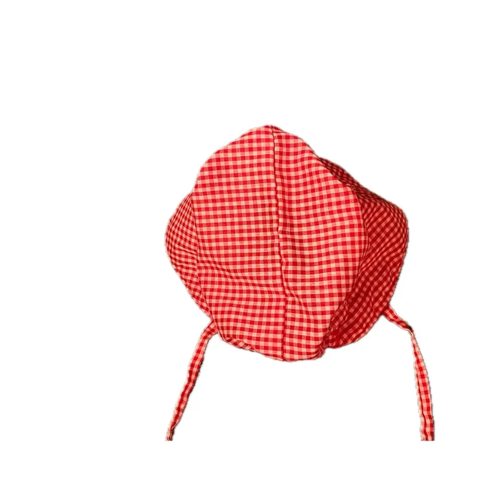 Vintage Style Red Gingham Sun Bonnet Cottagecore Prairie Hat with Ties Western